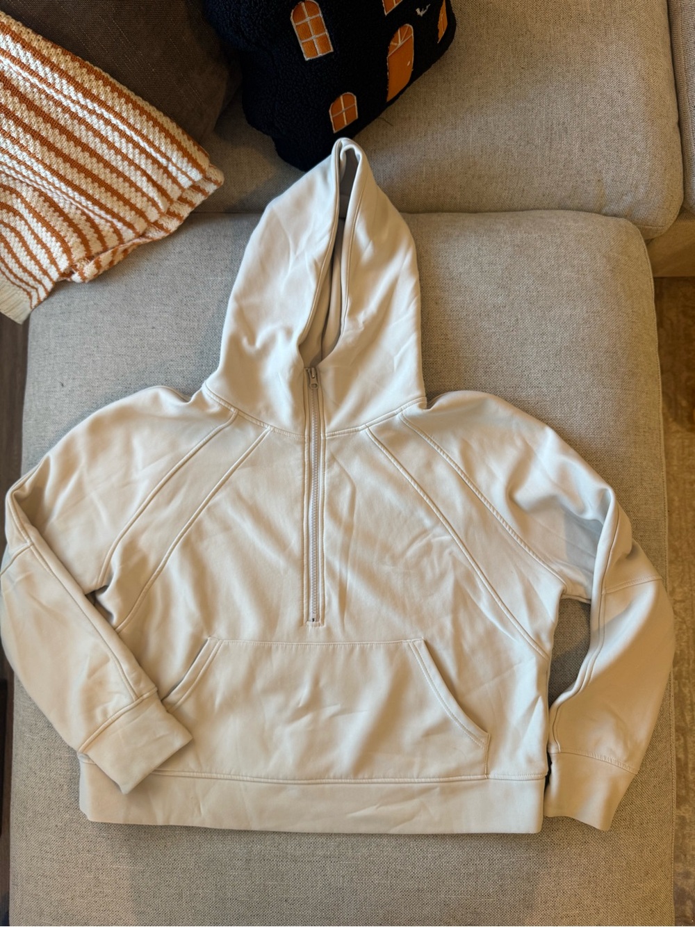 Half-Zip Hoodie Sweatshirt in Light Beige